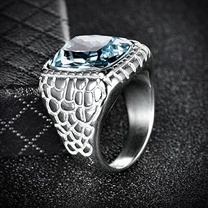 MASOP Cool Stainless Steel Mens Ring Size 8 with Blue Cubic